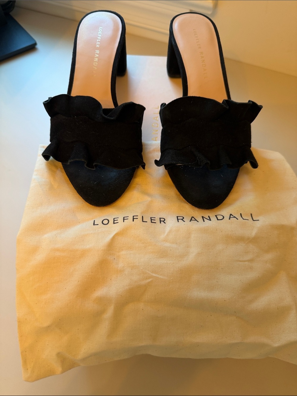 Loeffler Randall Black Ruffle Slide Mules
